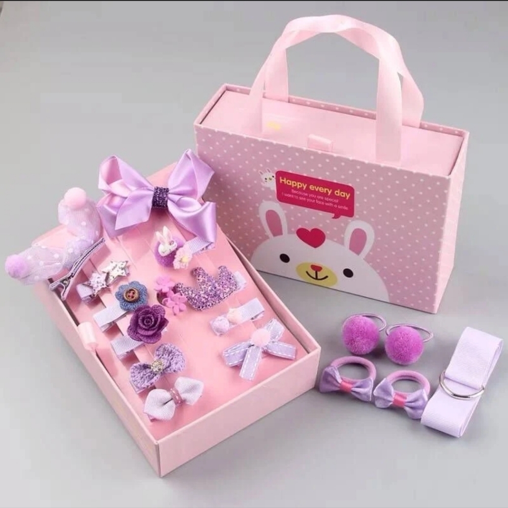 Children's Hair Accessories Purple (portable box set of‎ 18) NEW